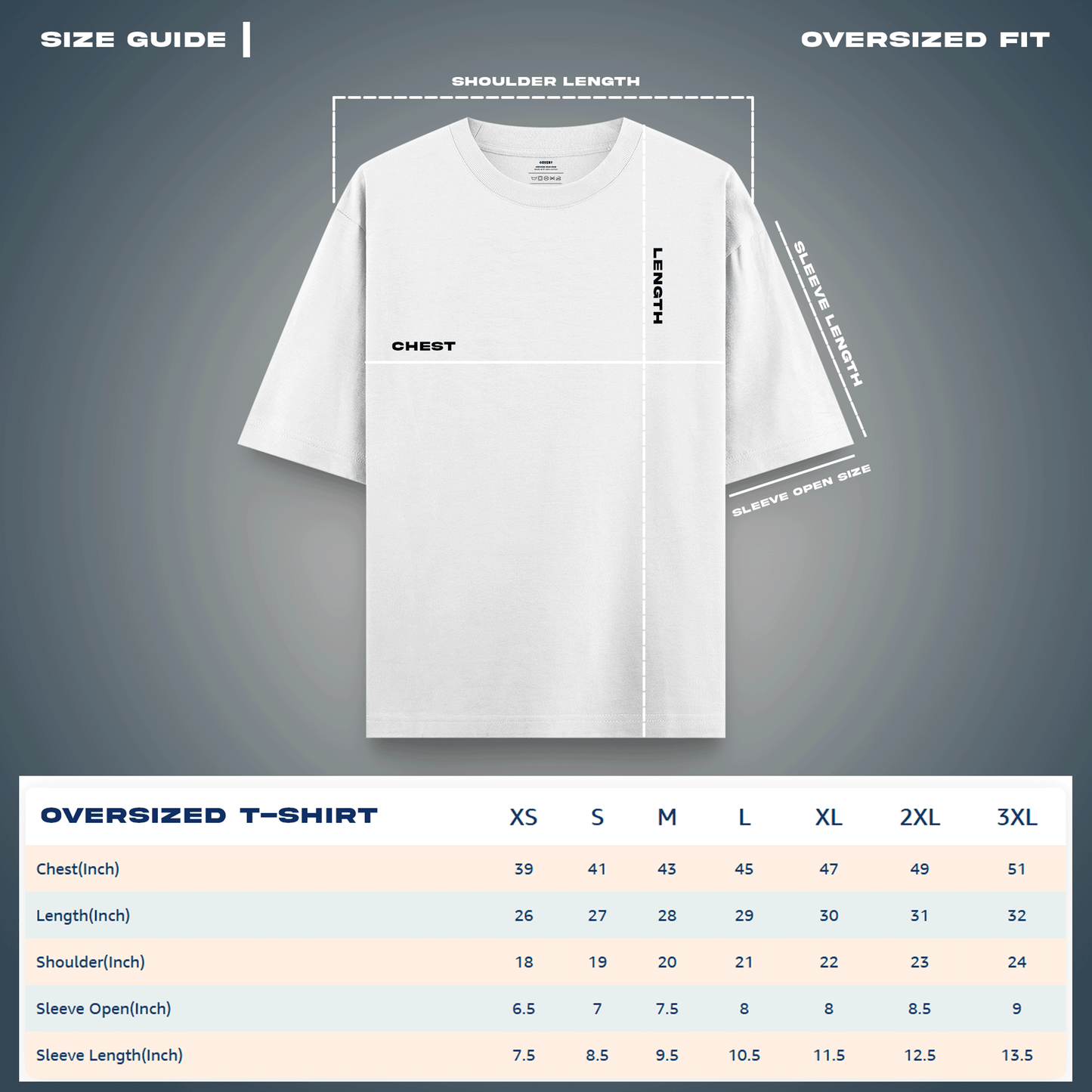 Size Chart Oversized T-shirt Covert