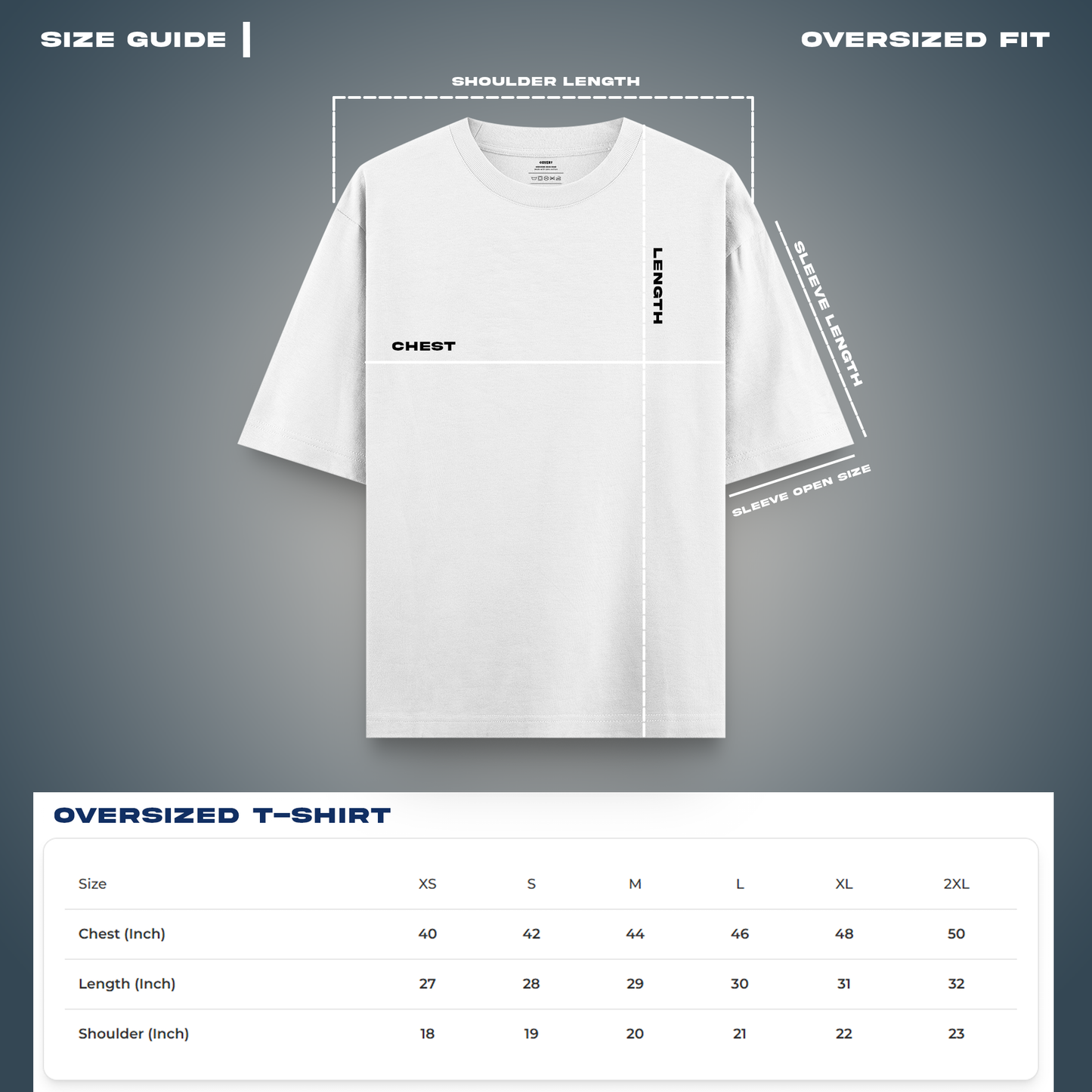 Oversized T-shirt Size Chart Covert