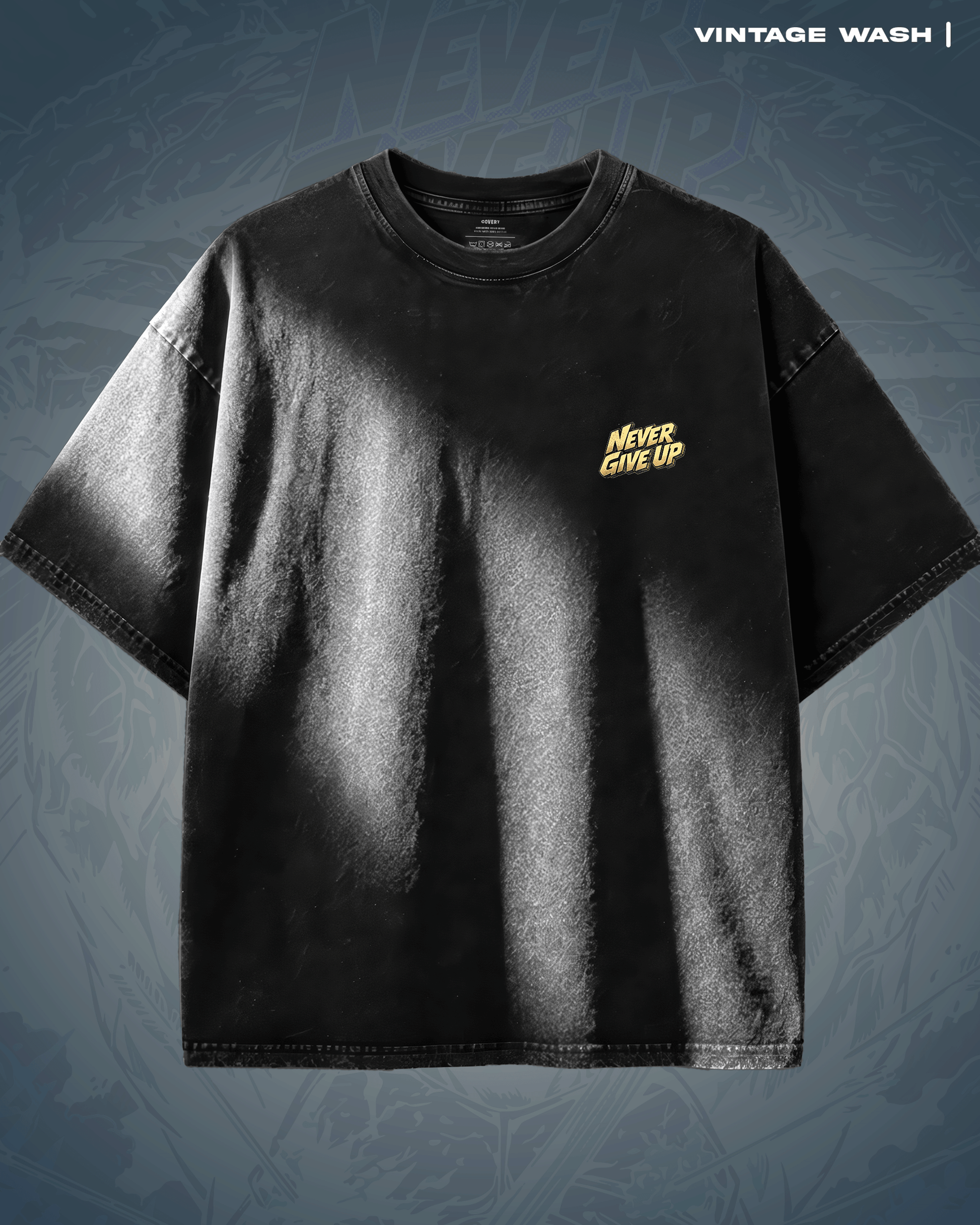 Abhimanyu : Never Give Up Vintage Wash T-shirt Covert