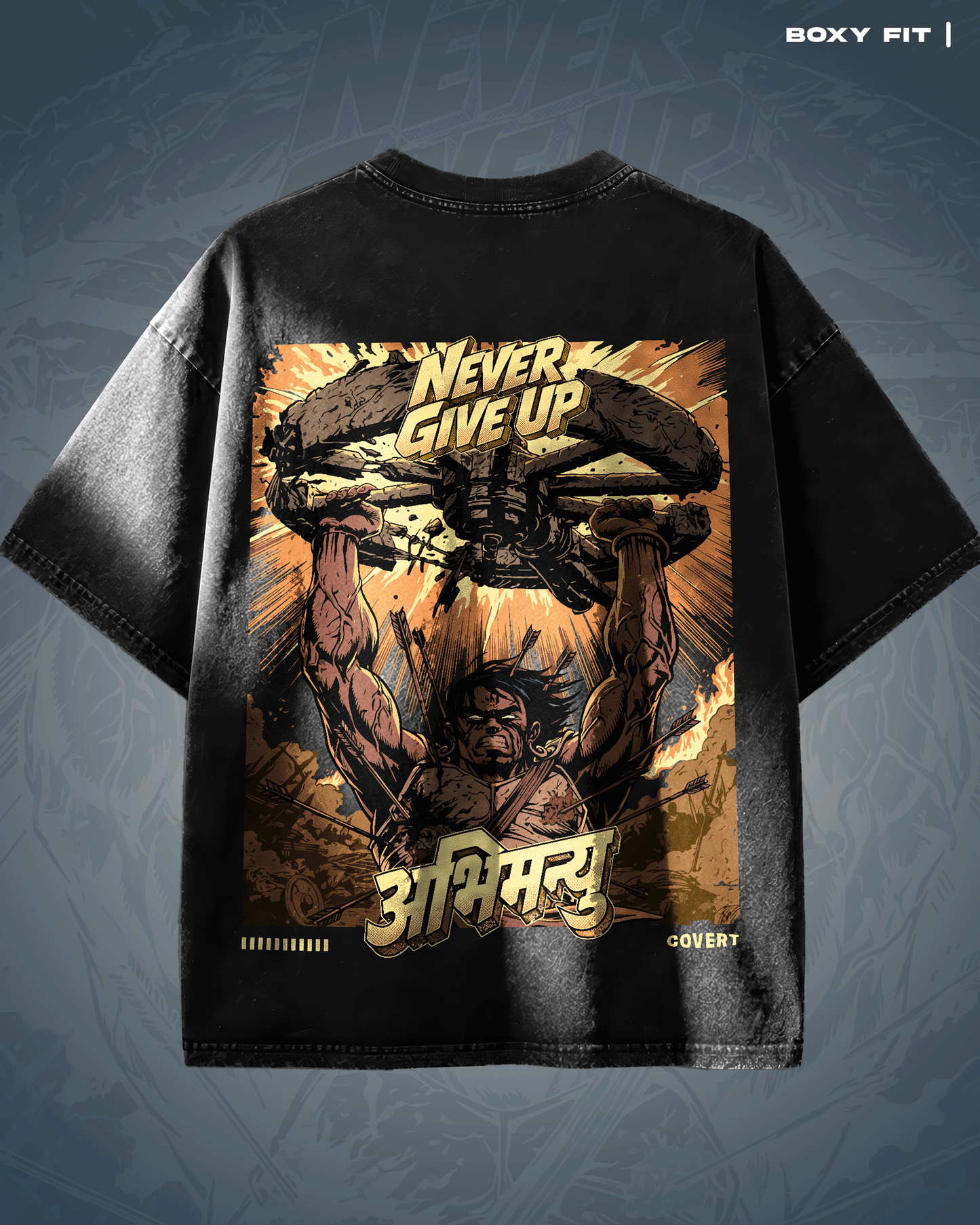 Abhimanyu : Never Give Up Vintage Wash T-shirt Covert