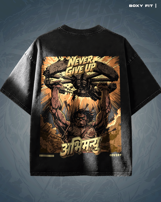 Abhimanyu : Never Give Up Vintage Wash T-shirt Covert