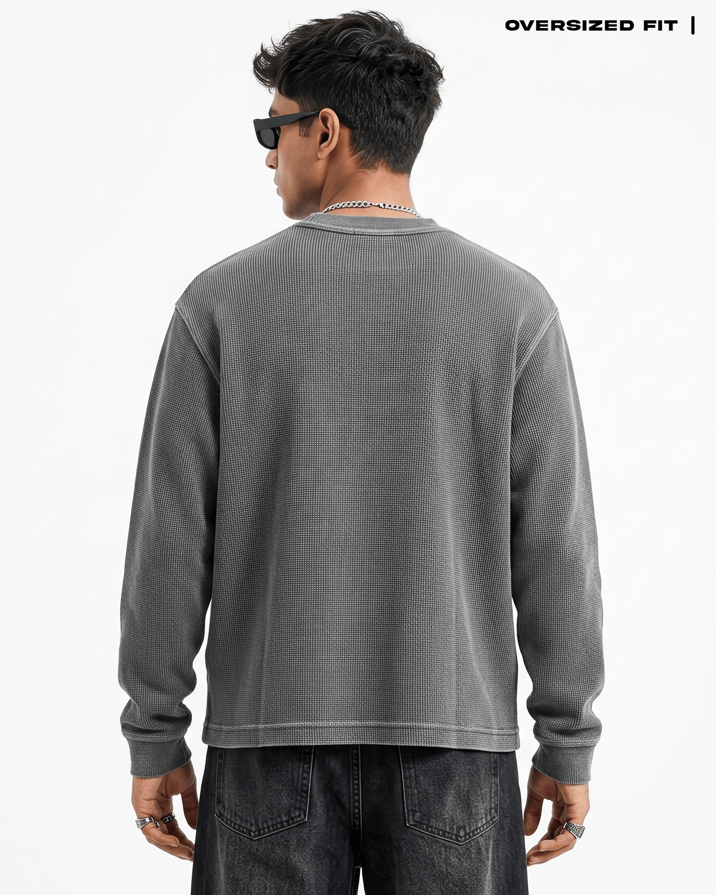 Acid Wash Full Sleeve Waffle Knit T-shirt Covert