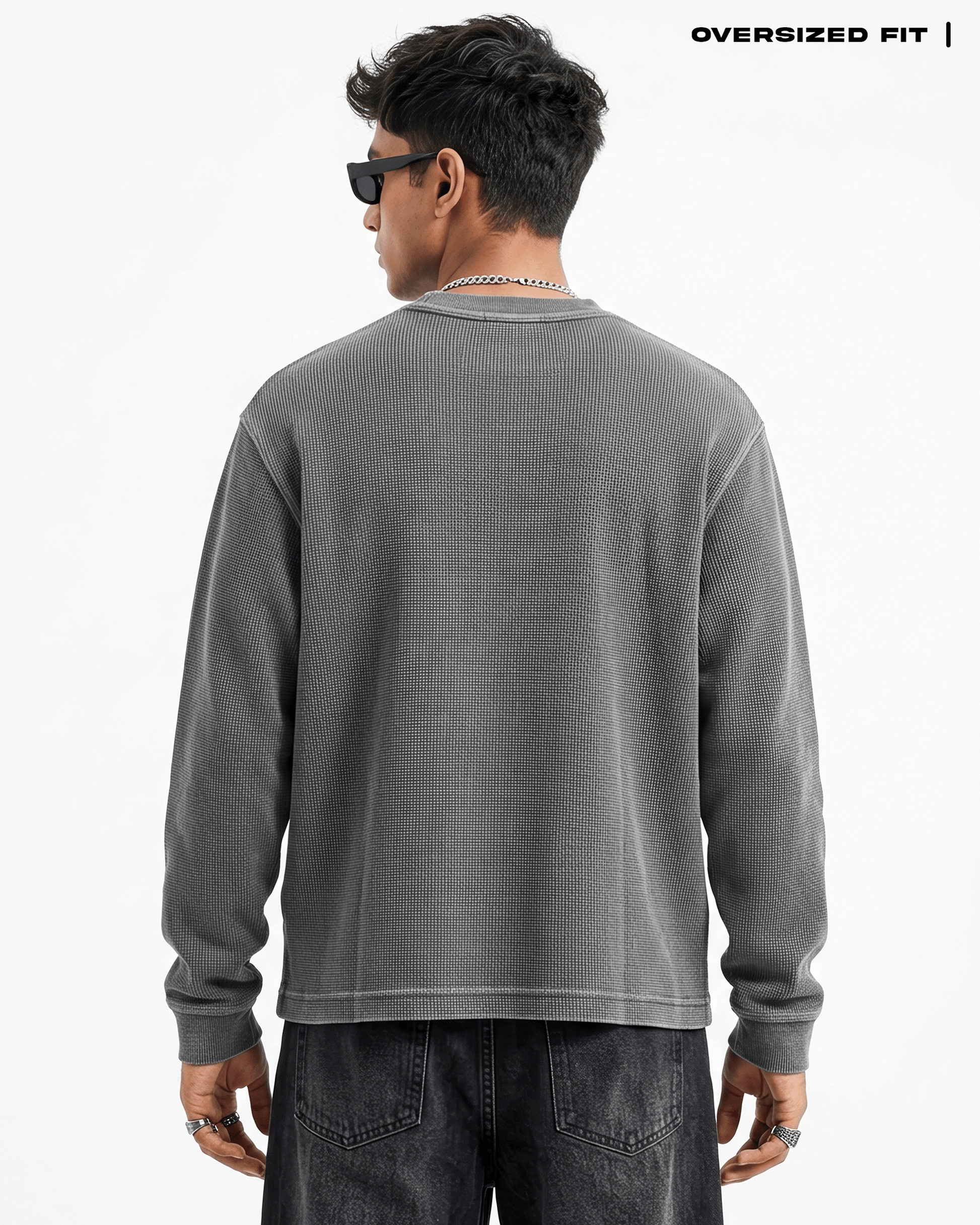 Acid Wash Full Sleeve Waffle Knit T-shirt Covert