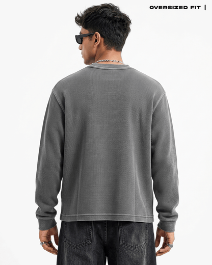 Acid Wash Full Sleeve Waffle Knit T-shirt Covert