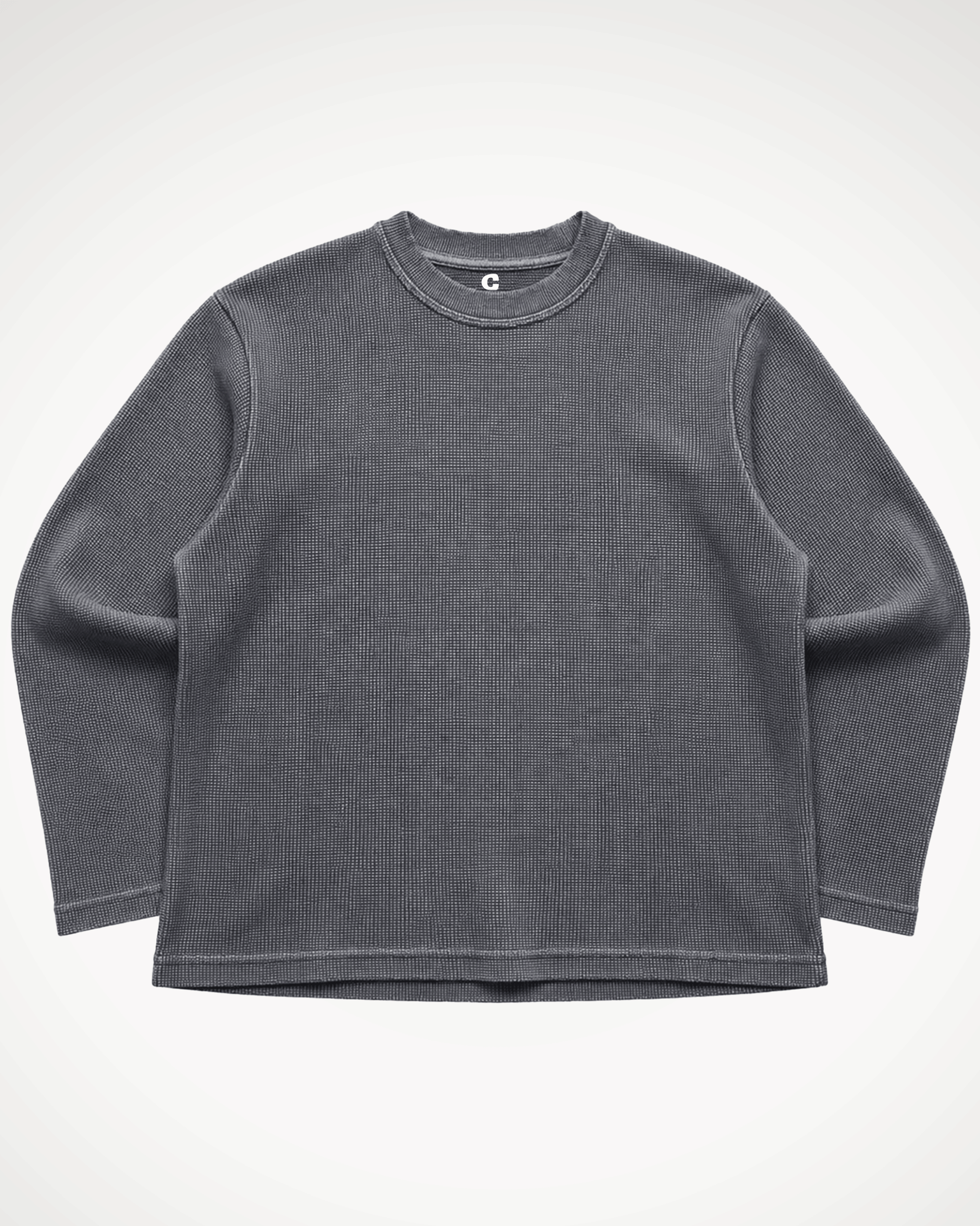 A Acid Wash Full Sleeve Waffle Knit T-shirt Covert laid flat against a light gray background.