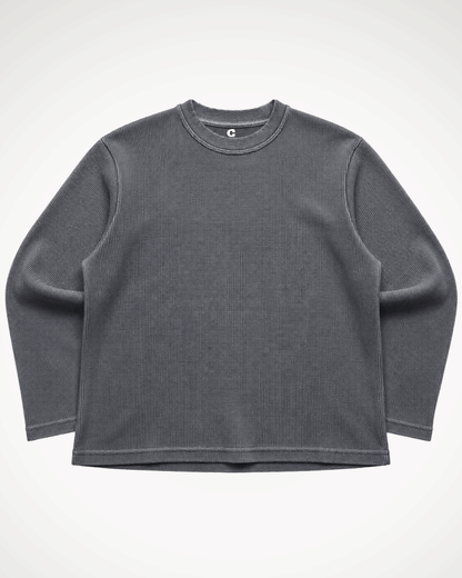 A Acid Wash Full Sleeve Waffle Knit T-shirt Covert laid flat against a light gray background.