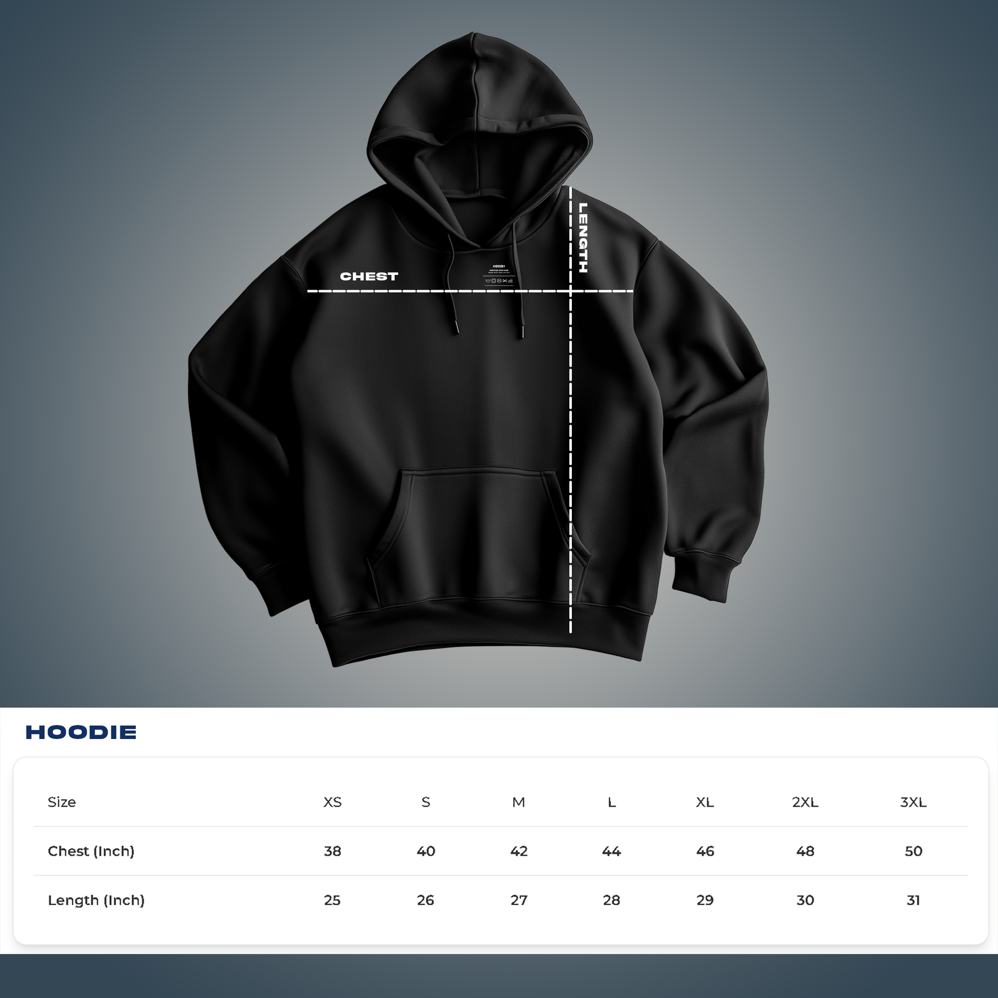 Hoodie Size Chart Covert