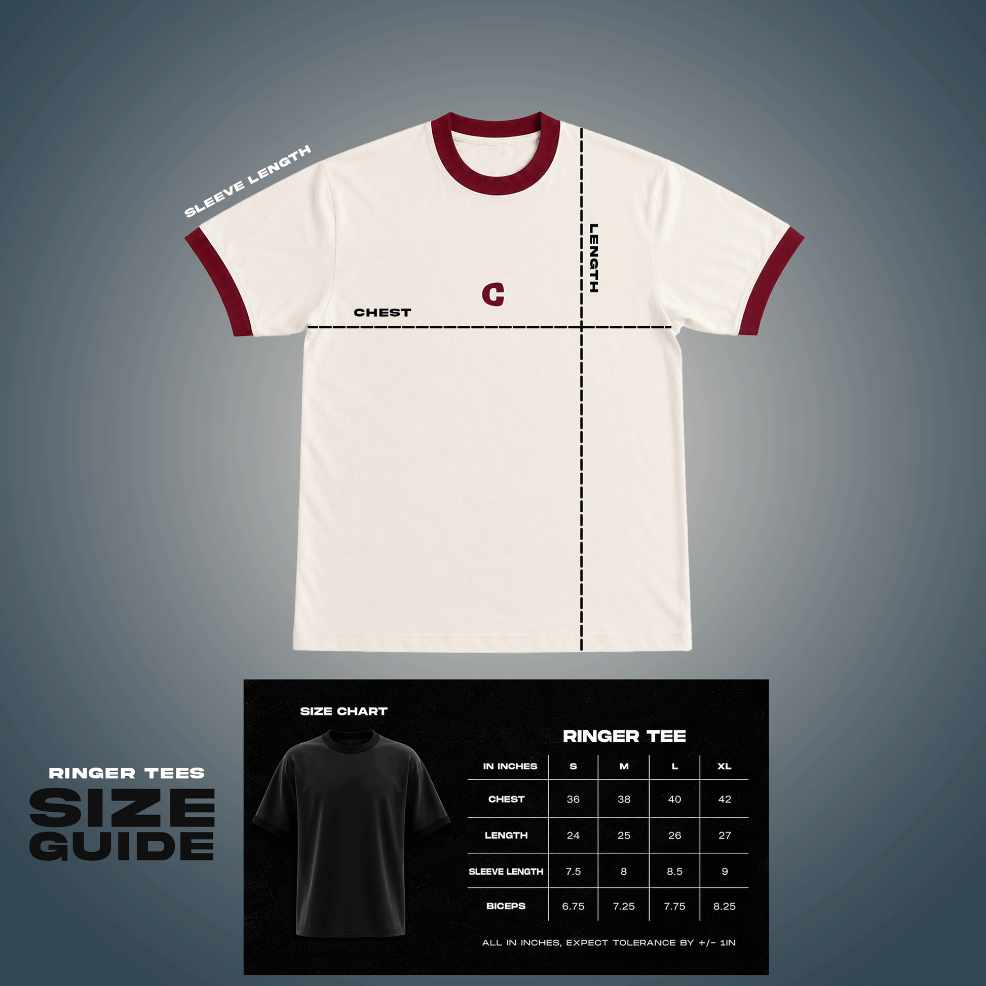 Covert's Ringer T-shirt Size Chart