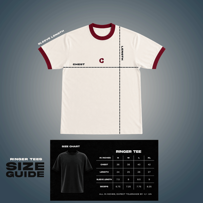 Covert's Ringer T-shirt Size Chart