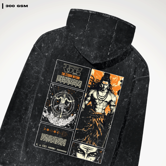 Rudra: The Storm Within Acid Wash Hoodie