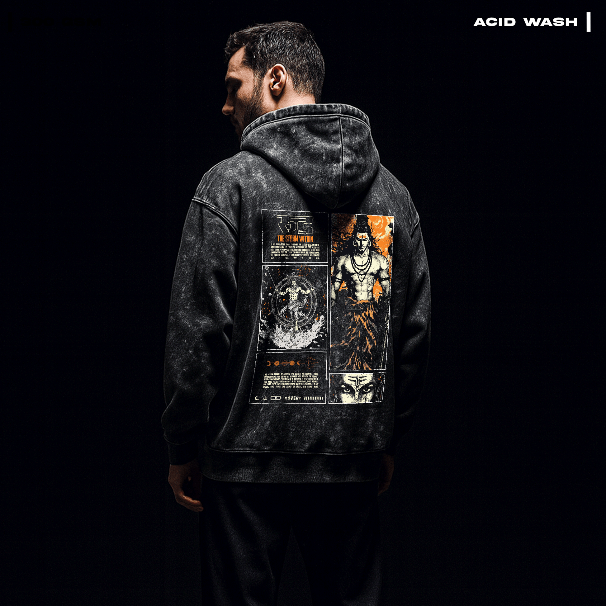 Rudra: The Storm Within Acid Wash Hoodie - Covert