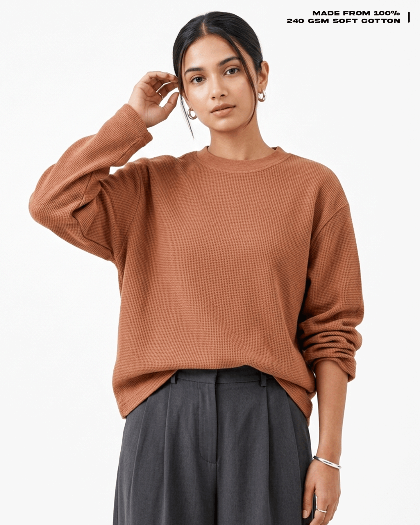 Waffle Knit Full Sleeve T-shirt Cocao Covert