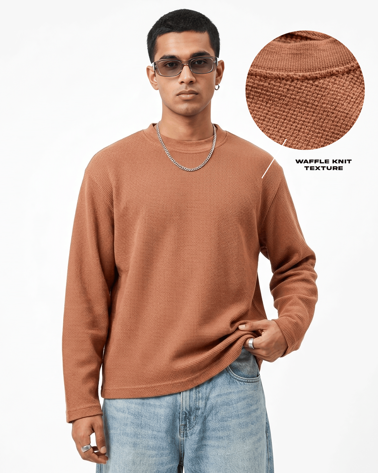Waffle-Knit-Full-Sleeve-T-shirt-_Cocao_-Covert
