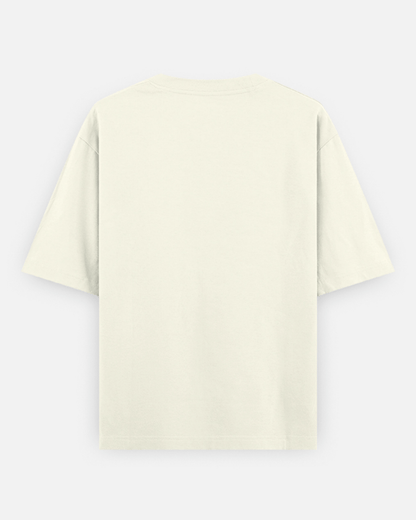 A plain cream-colored short-sleeve t-shirt shown from the back, laid flat against a light gray background.